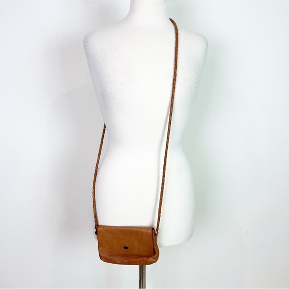 DAY AND MOOD BROWN LEATHER SMALL CROSSBODY PURSE WITH BRAIDED STRAP - Picture 2 of 8